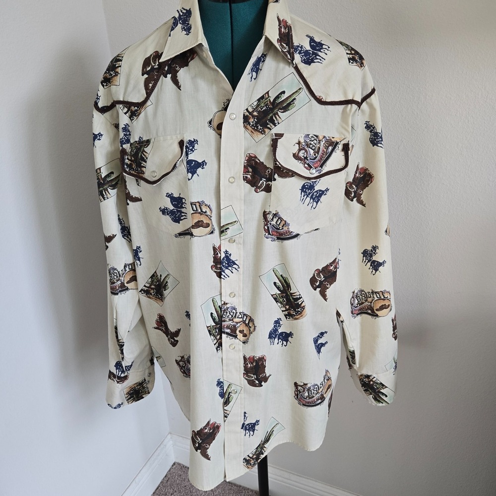 Essential Needs Western Shirt Mens XL Multicolor Pearl Snap Rodeo Cowboy Novelty